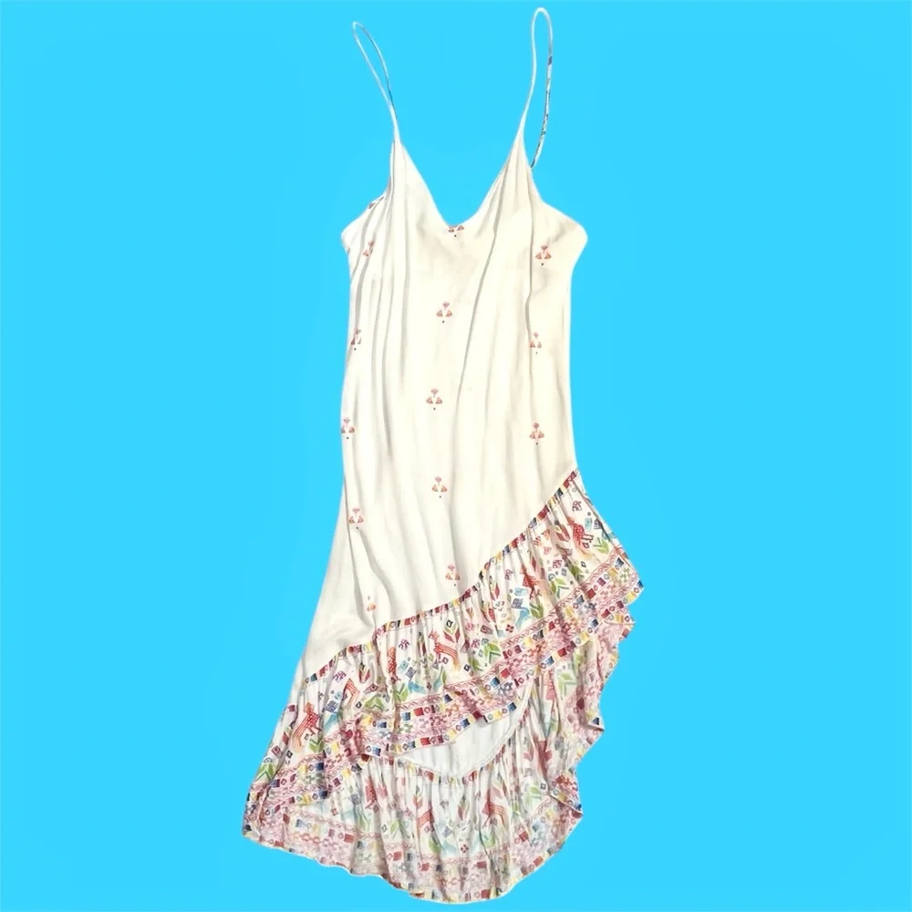 Jen's Pirate Booty White High-Low Slip Dress with Multicolor Embroidery - Picture 6 of 13